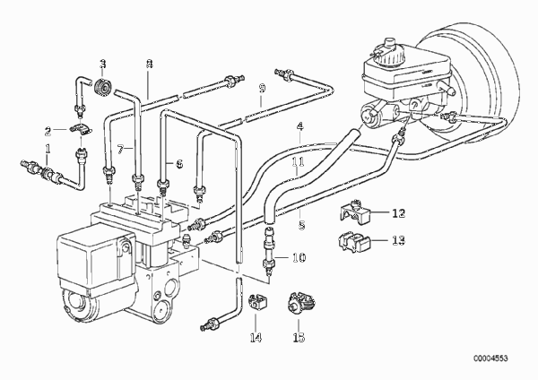 Трубопровод тормозн.привода Пд ABS/ASC+T для BMW E34 525i M50 (схема запчастей)