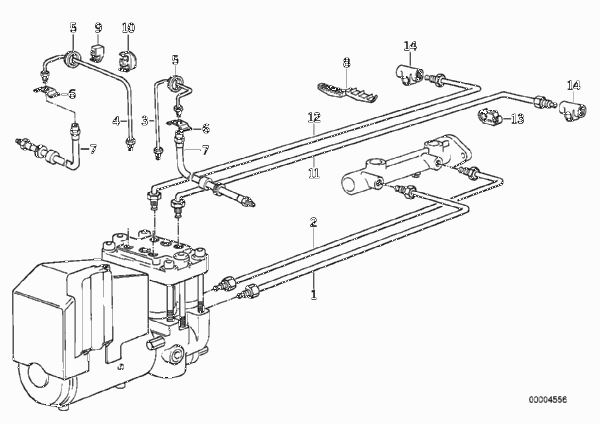 Трубопровод тормозного привода c ABS Пд для BMW E32 735i M30 (схема запчастей)