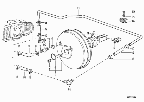 Вакуумный усилитель тормозов для BMW E36 328i M52 (схема запчастей)