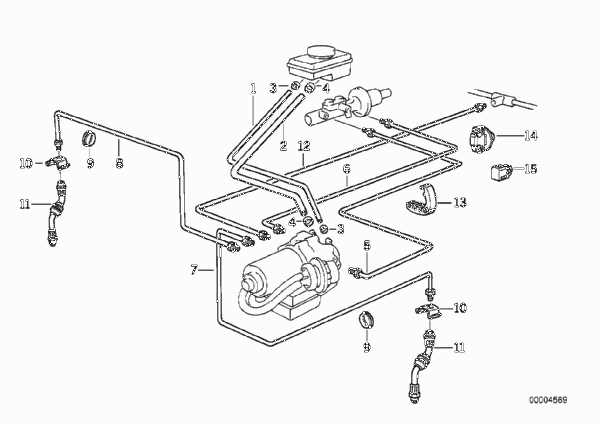 Трубопровод тормозного привода c ABS Пд для BMW E36 M3 S50 (схема запчастей)