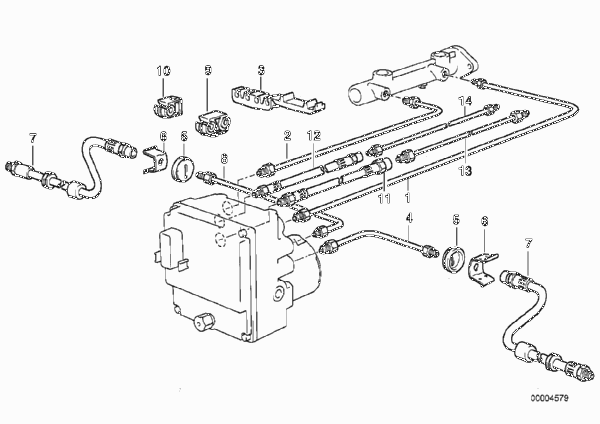 Трубопровод тормозн.привода Пд ABS/ASC+T для BMW E34 525ix M50 (схема запчастей)