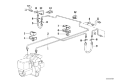 Трубопровод тормозн.привода Зд ABS/ASC+T для BMW E34 525i M50 (схема запасных частей)