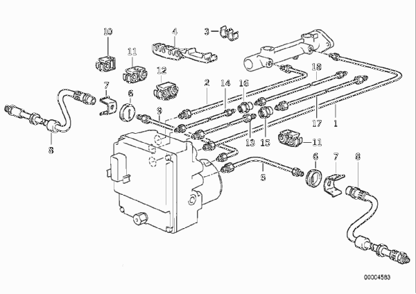 Трубопровод тормозн.привода Пд ABS/ASC+T для BMW E34 530i M60 (схема запчастей)