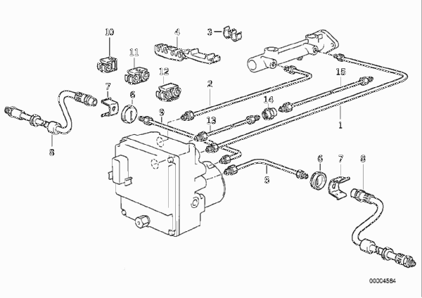 Трубопровод тормозного привода c ABS Пд для BMW E34 540i M60 (схема запчастей)