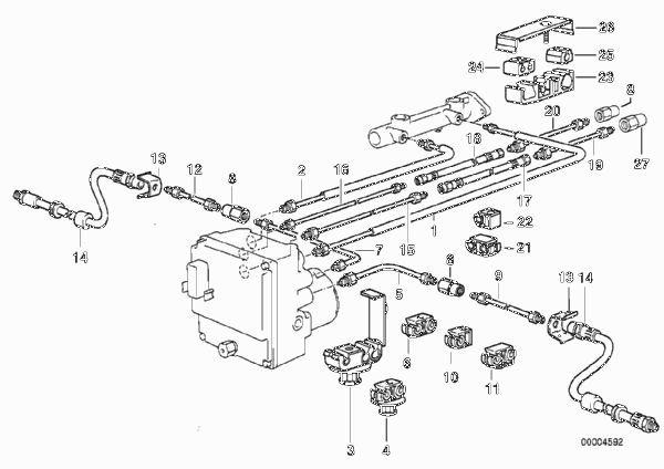 Трубопровод тормозн.привода Пд ABS/ASC+T для BMW E38 740i M62 (схема запчастей)