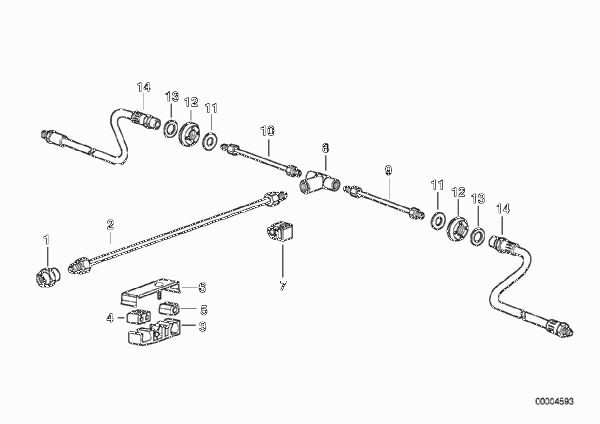 Трубопровод тормозного привода c ABS Зд для BMW E38 728i M52 (схема запчастей)