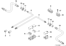 Трубопровод тормозн.привода Зд ABS/ASC+T для BMW E38 725tds M51 (схема запасных частей)