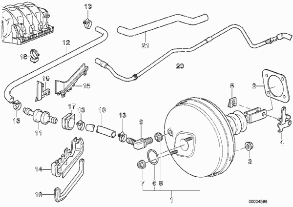 Вакуумный усилитель тормозов для BMW E38 L7 M73 (схема запчастей)
