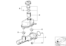 Главный тормозной цилиндр/бачок для BMW E53 X5 3.0d M57 (схема запасных частей)