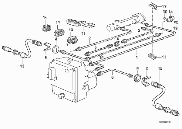 Трубопровод тормозного привода c ABS Пд для BMW E34 525td M51 (схема запчастей)
