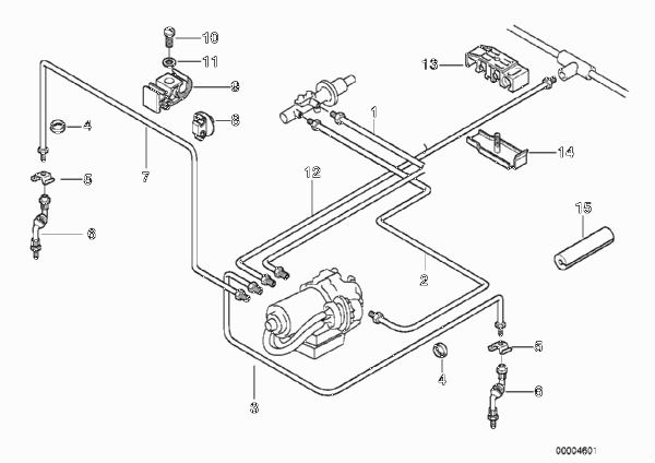 Трубопровод тормозного привода c ABS Пд для BMW E36 316i M43 (схема запчастей)