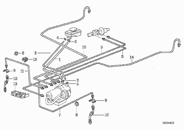 Трубопровод тормозн.привода Пд ABS/ASC+T для BMW E36 328i M52 (схема запчастей)