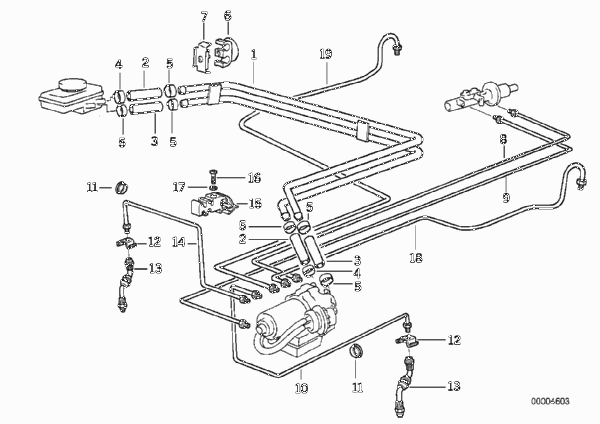 Трубопровод тормозн.привода Пд ABS/ASC+T для BMW E36 328i M52 (схема запчастей)
