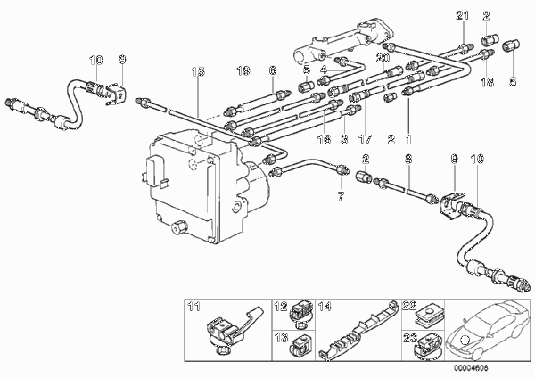 Трубопровод тормозн.привода Пд ABS/ASC+T для BMW E39 525td M51 (схема запчастей)