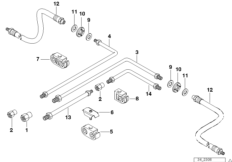 Трубопровод тормозн.привода Зд ABS/ASC+T для BMW E39 520i M52 (схема запасных частей)
