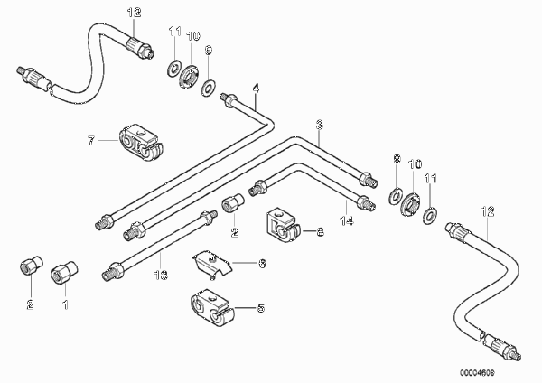 Трубопровод тормозн.привода Зд ABS/ASC+T для BMW E39 540i M62 (схема запчастей)