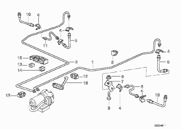 Трубопровод тормозн.привода Зд ABS/ASC+T для BMW Z3 Z3 1.9 M44 (схема запчастей)