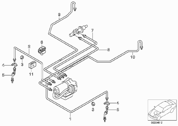 Трубопровод тормозн.привода Пд ABS/ASC+T для BMW Z3 Z3 1.9 M44 (схема запчастей)