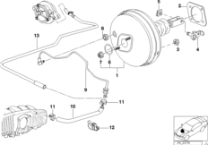 Вакуумный усилитель тормозов для BMW E39 528i M52 (схема запасных частей)