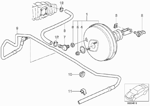 Вакуумный усилитель тормозов для BMW Z3 Z3 2.8 M52 (схема запчастей)