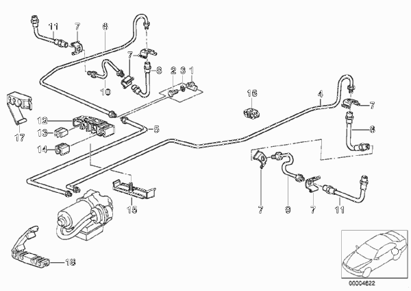 Трубопровод тормозн.привода Зд ABS/ASC+T для BMW E36 316i 1.9 M43 (схема запчастей)