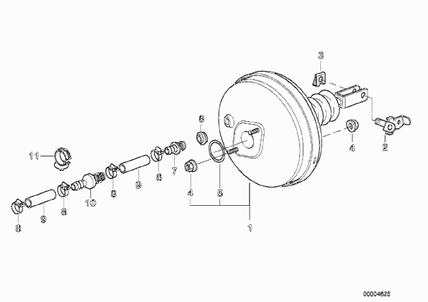 Вакуумный усилитель тормозов для BMW E36 M3 3.2 S50 (схема запчастей)