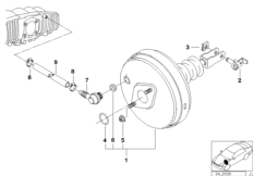 Усилитель тормозов с ABS для BMW E36 328i M52 (схема запасных частей)