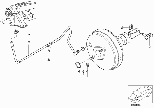 Вакуумный усилитель тормозов для BMW E36 318tds M41 (схема запчастей)