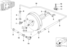 Усилитель тормозов с ABS для BMW E36 328i M52 (схема запасных частей)