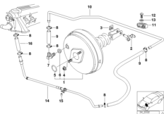 Усилитель тормозов с ABS для BMW E36 325tds M51 (схема запасных частей)