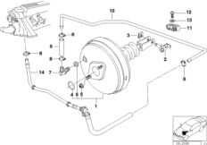 Усилитель тормозов с ABS для BMW E36 318tds M41 (схема запасных частей)