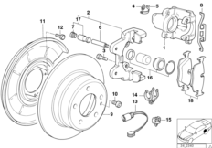 Датчик износа торм.накладки колеса Зд для BMW E36 323ti M52 (схема запасных частей)