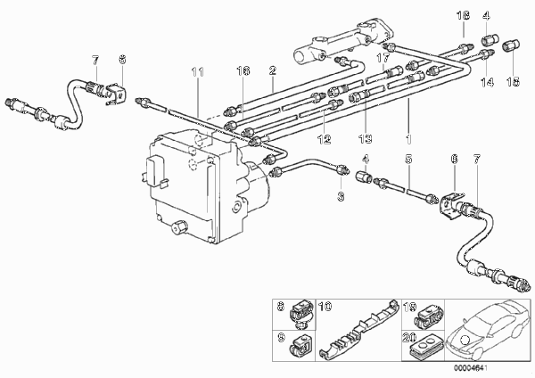 Трубопровод тормозн.привода Пд ABS/ASC+T для BMW E39 525tds M51 (схема запчастей)