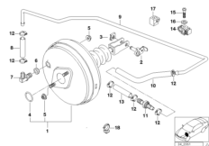Вакуумный усилитель тормозов для BMW E36 M3 3.2 S50 (схема запасных частей)