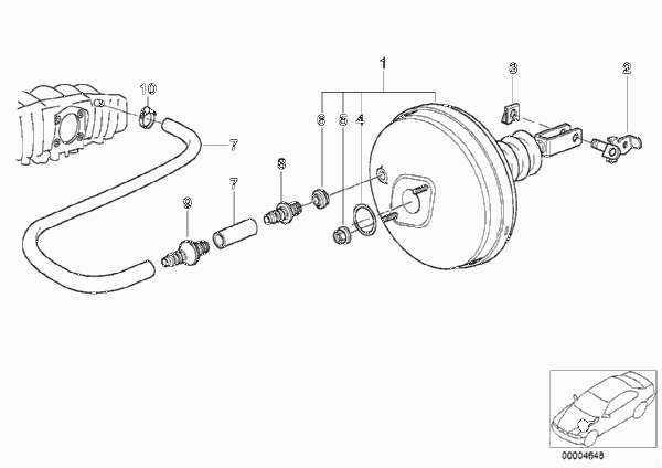 Вакуумный усилитель тормозов для BMW Z3 Z3 2.8 M52 (схема запчастей)