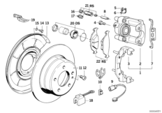 Датчик износа торм.накладки колеса Зд для BMW E23 735i M30 (схема запасных частей)