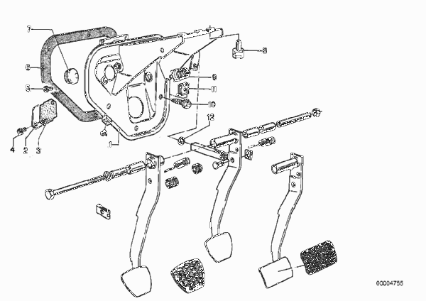 Опорный кронштейн педали для BMW E12 528 M30 (схема запчастей)