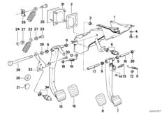 Педаль/выключатель стоп-сигналов для BMW E30 318is M42 (схема запасных частей)