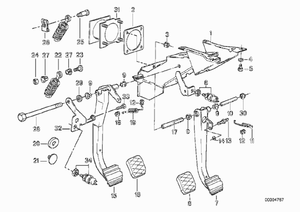 Педаль/выключатель стоп-сигналов для BMW E30 324td M21 (схема запчастей)