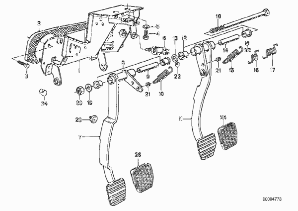 Педаль/выключатель стоп-сигналов для BMW E30 325e M20 (схема запчастей)