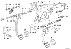 Педаль/выключатель стоп-сигналов для BMW E34 530i M30 (схема запасных частей)