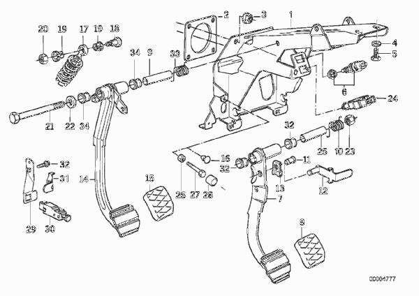 Педаль/выключатель стоп-сигналов для BMW E34 518i M43 (схема запчастей)