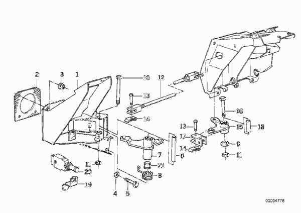 Педальный механизм/направляющие рычаги для BMW E34 518i M40 (схема запчастей)