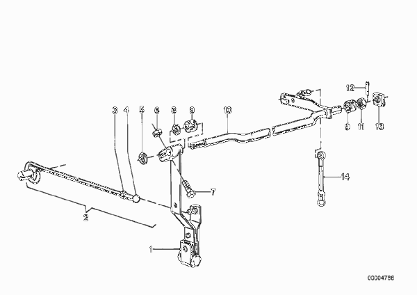 Привод педали акселератора/рычаги и тяги для BMW E12 518 M10 (схема запчастей)