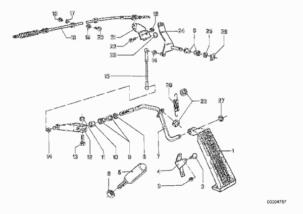 Привод педали акселератора/тросик для BMW E12 520i M10 (схема запчастей)