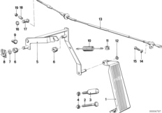 Привод педали акселератора/тросик для BMW E23 732i M30 (схема запасных частей)