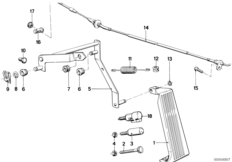 Привод педали акселератора/тросик для BMW E23 728i M30 (схема запасных частей)