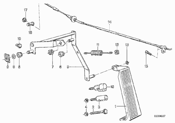 Привод педали акселератора/тросик для BMW E23 745i M30 (схема запчастей)