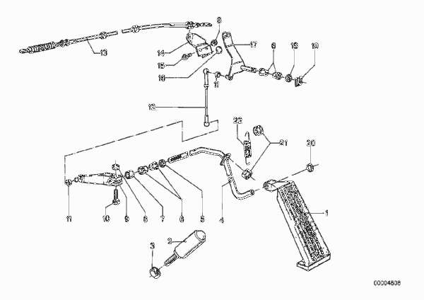 Привод педали акселератора/тросик для BMW E12 520 M20 (схема запчастей)