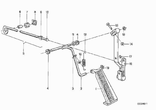 Привод педали акселератора/рычаги и тяги для BMW E12 518 M10 (схема запчастей)